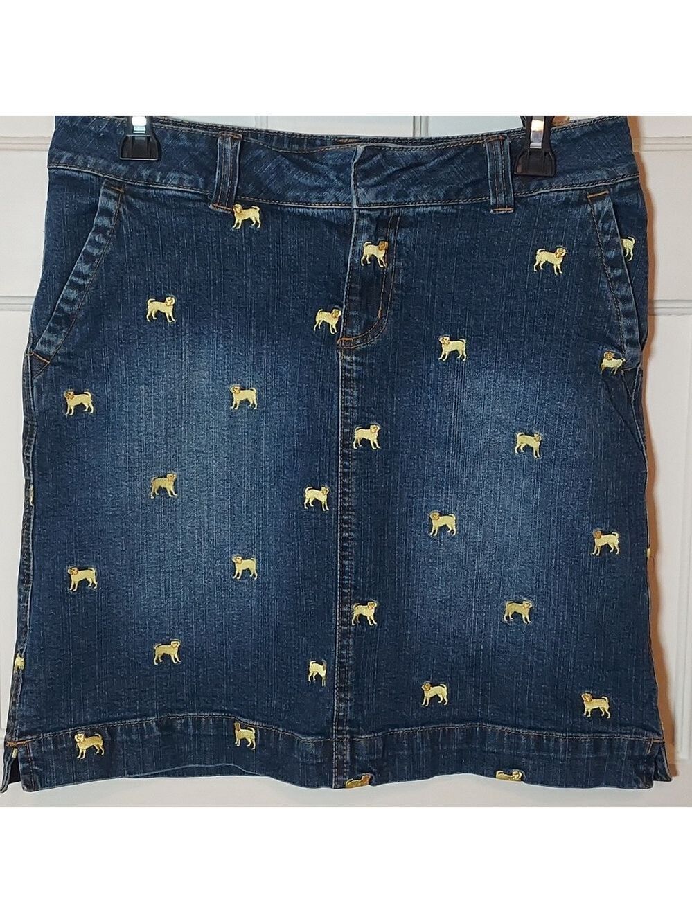 Vintage Lilly Pulitzer Women's Dog Embroidered Denim Mini Skirt Size 4 Y2K